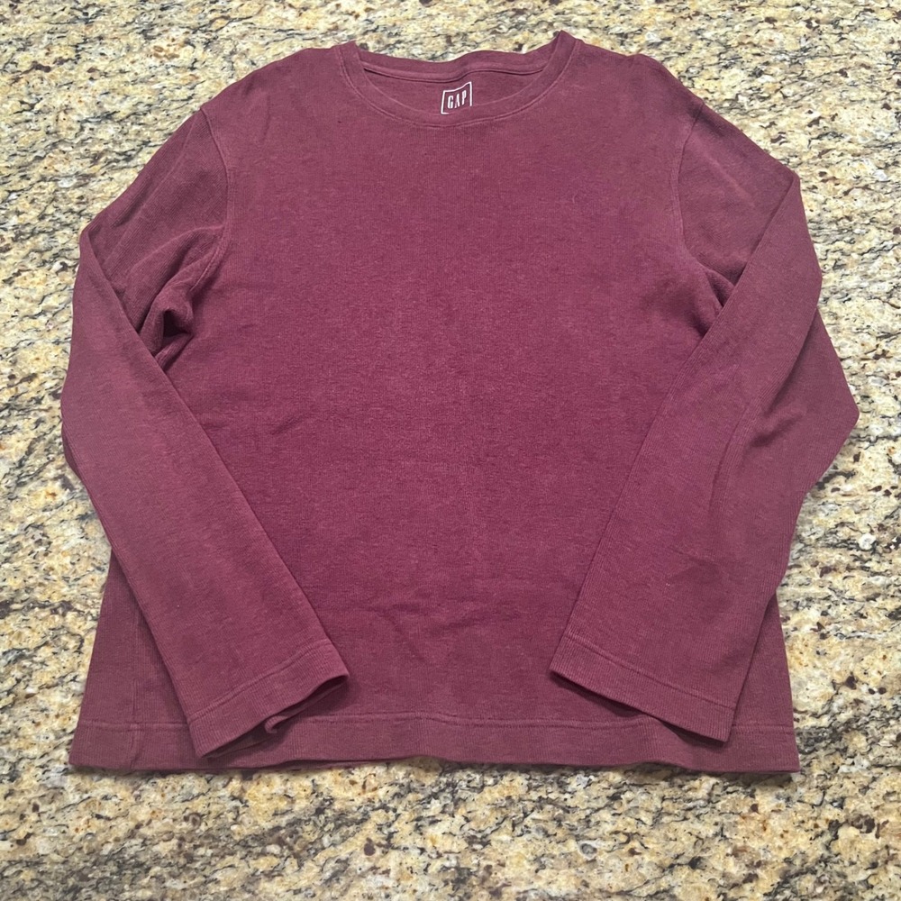 GAP Mens Medium Burgundy Maroon Long Sleeve Crewneck Cotton Ribbed T-Shirt